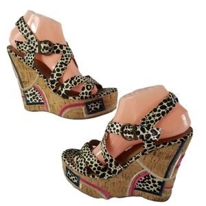 Beauty Heel Connie SZ 7.5 Wedge Heels Funky Leopard Print